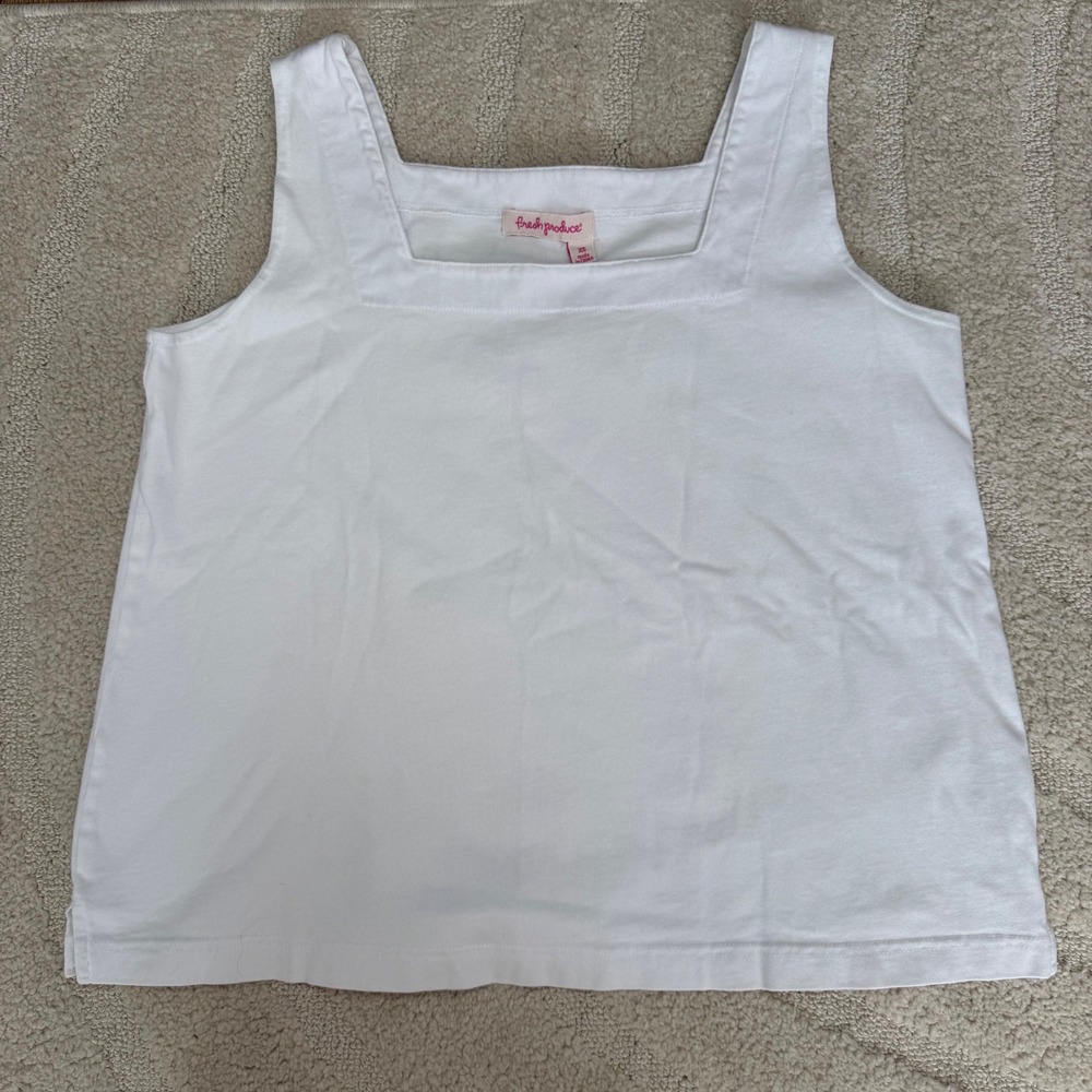 Fresh Produce Womens Square Neck Tank Top White Boxy Cotton XS Basic Minimalist